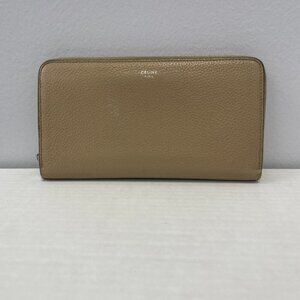 Celine Grained Leather Zip Around Wallet in Beige - Preowned